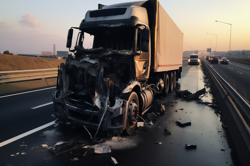 damaged truck after an accident on the highway